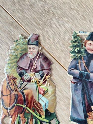 Lot de 4 Anciens Découpis / Chromo Père Noël Traineaux cadeaux 1900 - Imagen 2 de 4
