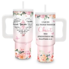 Christian Gifts for Women - 24 oz Christ Tumbler with Handle and Straw, Insul...