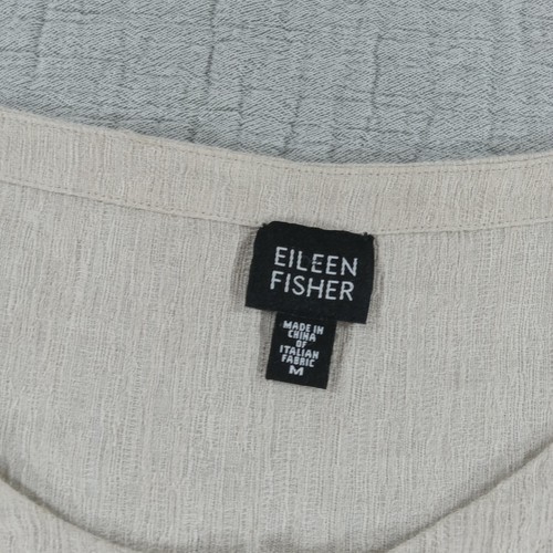 Eileen Fisher Linen Blend Button Up Blouse Oatmeal Lagenlook Cottagecore Coastal - Picture 3 of 7