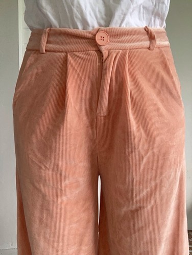 Ladies Velvet High Waist Wide Leg Pants Large Peach Stripe Soft Comfort Retro - Picture 8 of 13