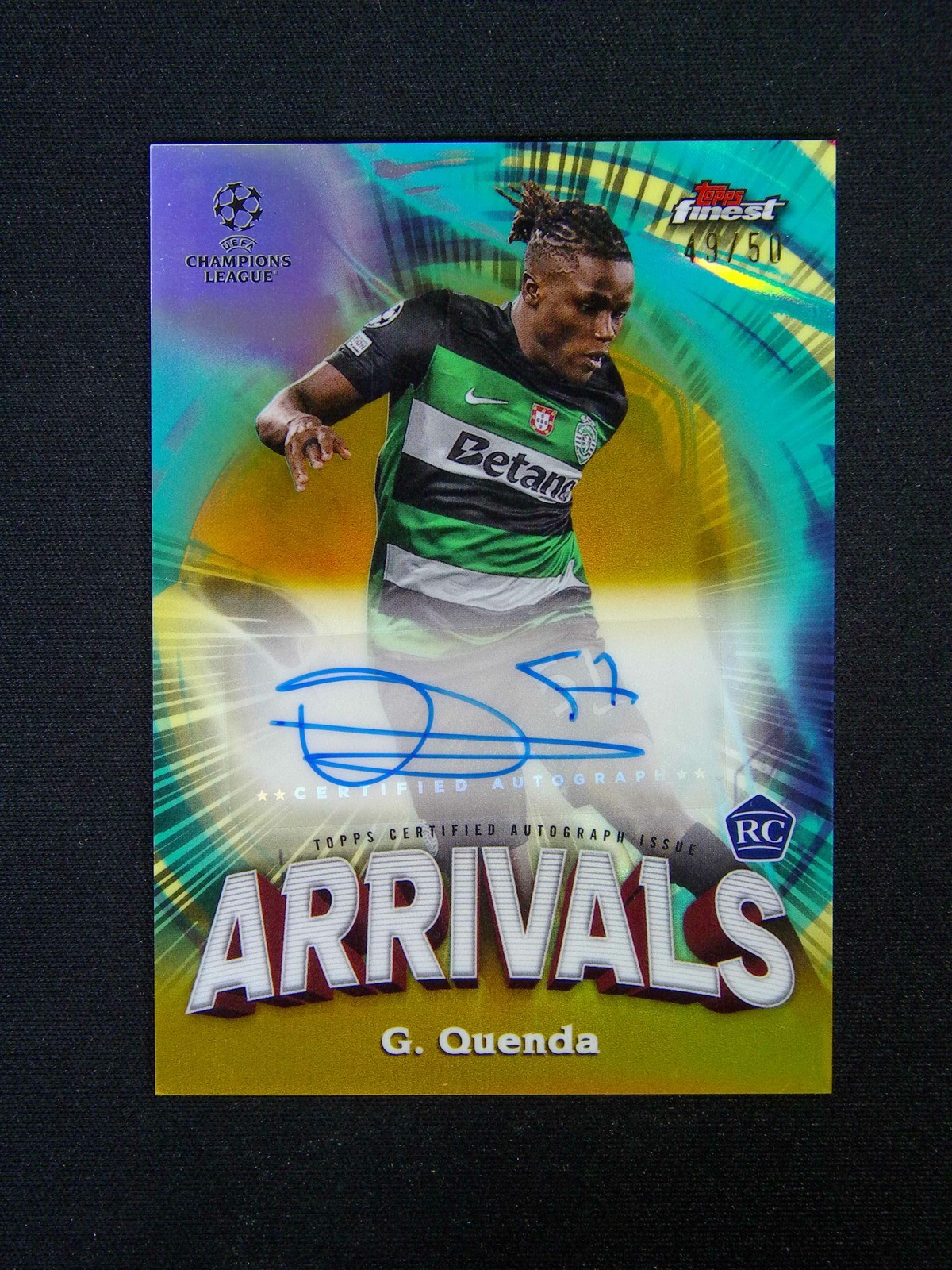 2024-25 Topps Finest UEFA Geovany Quenda RC Rookie Arrivals Auto Gold /50