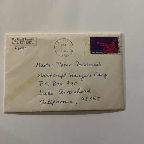 1969 Cover & Letter Van Nuys CA W/ 6 Cent W.C. Handy Stamp 