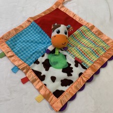 Infantino Cow Security Blanket Lovey w/ Leaf Teether Bright Patchwork Taggie Toy