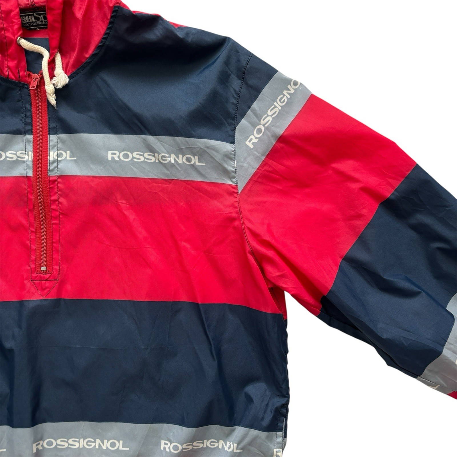 Vintage Mens Windbreaker Jacket 80s Hooded Striped Graphic Small 36" image 3