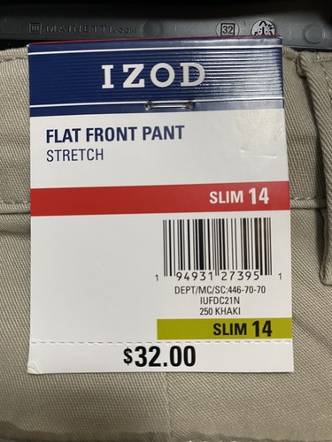 Boys Izod Flat Front Cotton Khaki Twill Dress Pants Sz 14 NWT Stretch - Picture 7 of 13
