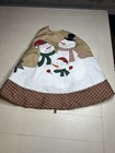 Farmhouse Christmas Tree Skirt “Snowman Family” Beige Red Plaid Border 43”