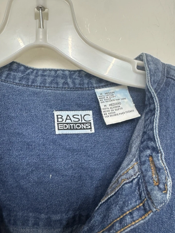 vintage denim shirt collarless button down mens medium - Image 3 of 4