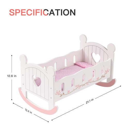 Wooden Baby Doll Crib, Baby Doll Bed Toys, Fits Up to 18 Inch Doll Accessories - Picture 3 of 8