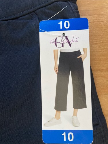 Gloria Vanderbilt Women's Pull-On Wide-Leg Crop Pants, Navy, 10 cotton - Picture 6 of 8