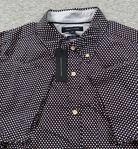 Tommy Hilfiger Shirt Mens XL Dotted Short Sleeve Button Down Preppy Travel NEW