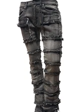 New! Evolution Distressed Pocketed Stacked Jeans w edge FW-588B Wash Blk