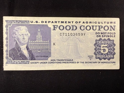 USDA Food Stamp Coupon $5 Series 1994 B (K) SPC1644 - Picture 1 of 2
