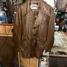 VTG Schott Sportswear Men's Butto Brown Leather Jacket - Size 42 Removable Liner