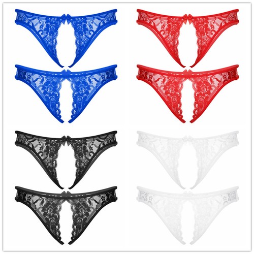 Men Thong Crotchless Panties Ruffled Briefs Open Crotch G-string Lace T-back - Picture 7 of 79