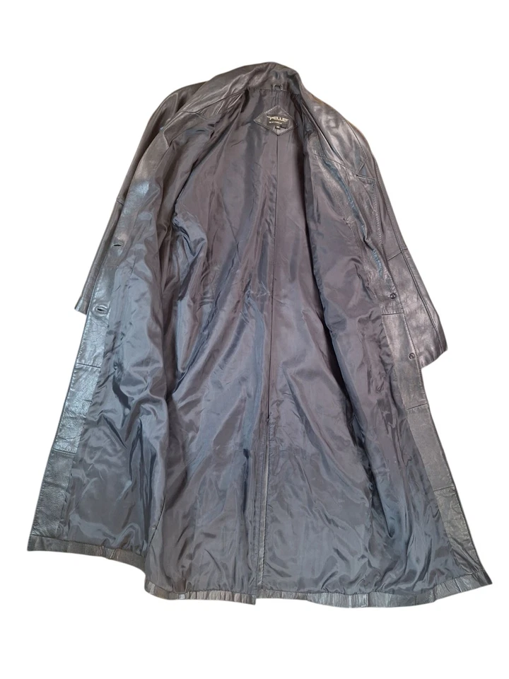 Винтажный Pelle 100% кожи черный Тренч MED гранж готики Cyber ретро 2 кнопки - Изображение 2 из 4