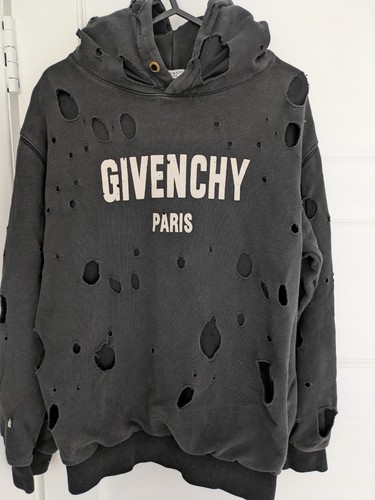 Givenchy Rare Distressed Black Hoodie With Logo Size XXL