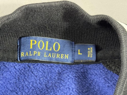Polo Ralph Lauren Jacket Mens Large Blue Black Varsity Bomber Snap Front Pony - Picture 7 of 11