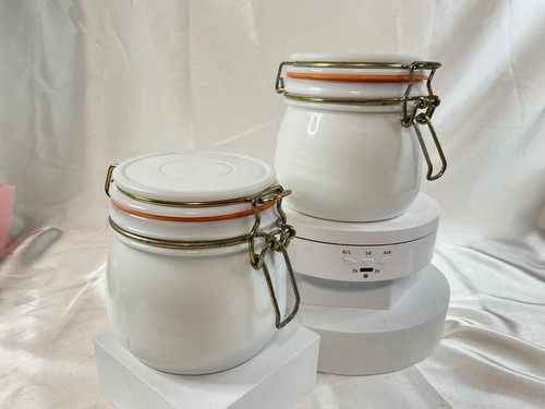 Set Of 2 Milk Glass Lidded Jar Canister Bale Clamp Locking Rubber Gasket - Picture 3 of 9