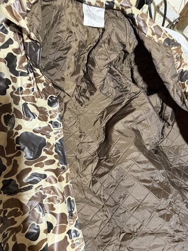 Vintage Duck Bay Camouflage Jacket PVC Waterproof Rain Coat Mens Size Large - Picture 4 of 5