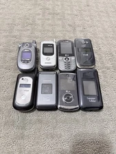 Lot of 8 Mixed Brands and Carriers Flip Phones - For Parts READ