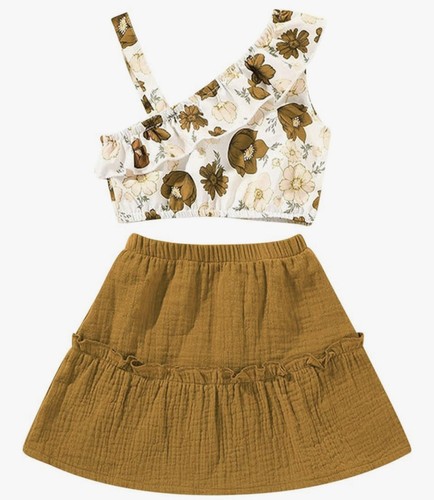 Floral Girls Ruffle Top & Skirt Set Size 3-4 Years