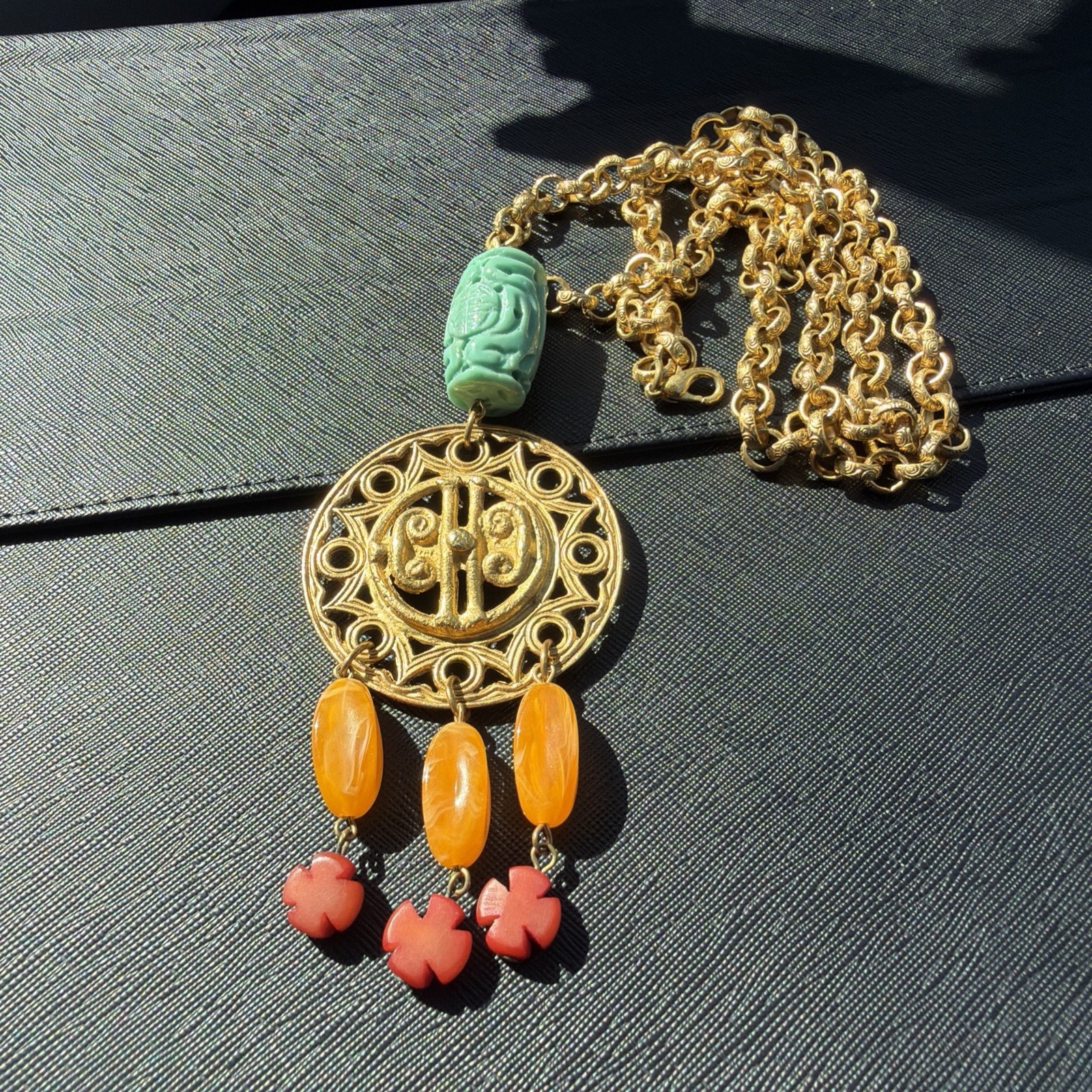 Vintage Unsigned Statement Dangle Lucite Filigree… - image 4