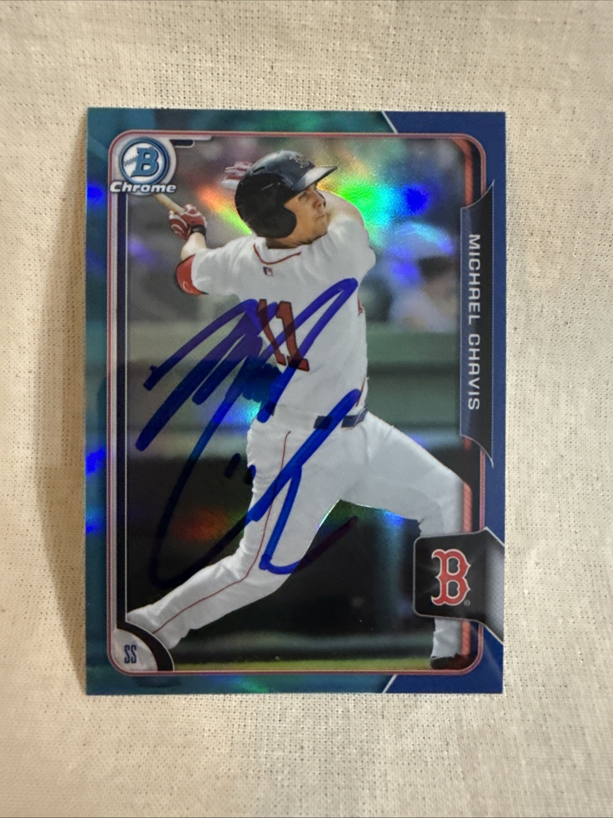 2015 Bowman Draft Chrome Michael Chavis #133 Blue Refractor /150 Auto Autograph