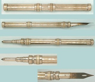 Antique Sliding Mechanical Pencil / Dip Pen Combo English Circa 1900