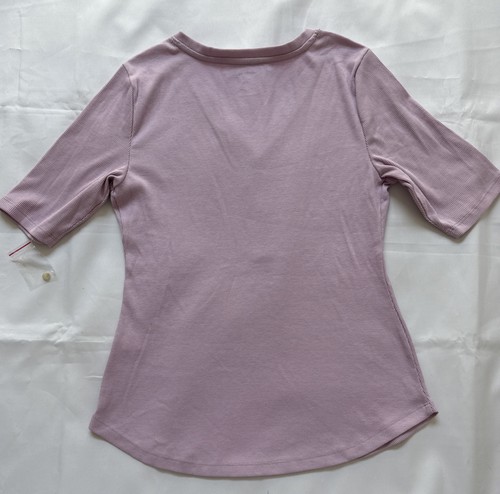 SONOMA Women's Top Short-sleeve V-Neck 1/4Button Front Pink Petite MED NEW - Picture 10 of 10
