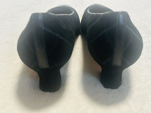 SALVATORE FERRAGAMO Womens Black Suede Check Leather Cap Toe Heels Shoes 7.5 B - Picture 6 of 9