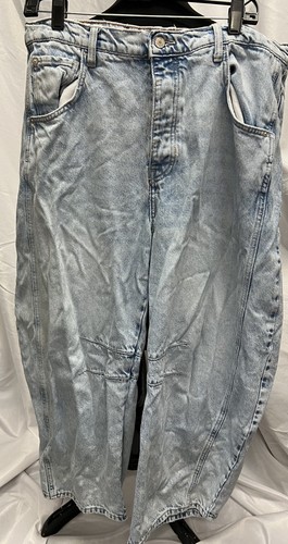 We The Free Jeans Size 32 Blue Pleated Wide Leg Denim Pants, DD-5