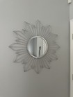 HTF Round Wall Mirror with Pointed Starburst Design Frame 34x34 Silver Decor