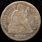 KAPPYSCOINS GH725 1884 VG SEATED LIBERTY SILVER DIME