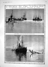 Old Print 1918 War Ships Submarine U-Boat Steel Cargo Ex-Siers Colony Lo 20th