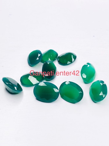 GREEN ONXY LOOSE GEMSTONE FACETED OVAL CUT 14x10 MM 2 PCS LOT CALIBRATED SIZE E - Picture 4 of 7