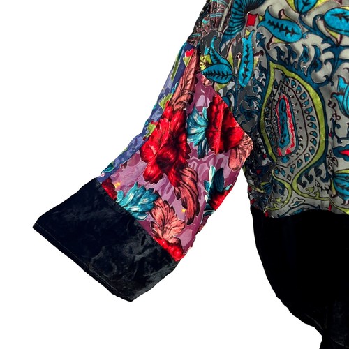 Chico's Travelers Velvet Burnout Patchwork Open Front Cardigan L/XL Black Boho - Picture 5 of 9