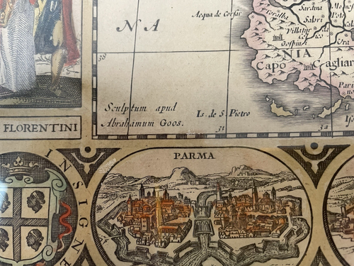 ITALIA 1652 NICOLAES VISSCHER MAPA GRANDE INUSUAL ANTIGUO CARTA-A-FIGURAS - Imagen 23 de 24