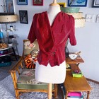 Vintage 1940s Style Blouse Stripe Red Black M L Pinup 40s 80s Pinup Secretary