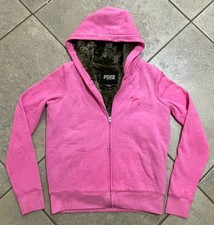 Victorias Secret Pink Faux Fur Lined Zip Up Hoodie Sequin Spell Out Small 2013