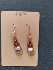 Handmade Hammered Copper Earrings With Genuine Stones