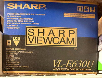 Sharp Viewcam VL-E630U Video8 Handheld Camcorder 16x Zoom 3in LCD Remote