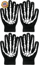 Women Men 2 Pairs Skeleton Gloves Skull Bone Gloves Glow in the Dark Halloween A