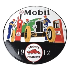 Vintage Mobil Sign - Gargoyle Mobilgas Attendants Gas Oil Filling Porcelain Sign