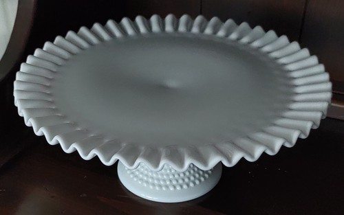 Fenton Silver Crest White Milk Glass Ruffled Pedestal Cake Stand Plate 12.5"