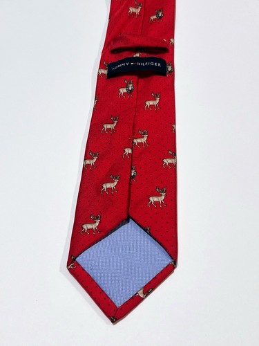 Christmas Reindeer Tommy Hilfiger Men’s Silk Tie 59 X 3 Inches Red (L:D6) - Picture 3 of 9