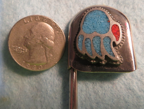 Vintage Giant Safety Pin Keyring Navajo Bear Paw Turquoise Coral Keychain 4.25" - Picture 12 of 13