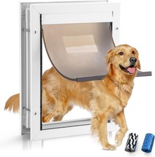 Large Aluminum Dog Door   White   Adjustable Thickness Pet Door - Easy Install