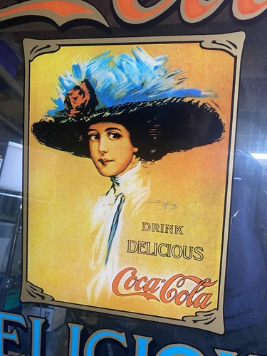 Coca Cola Advertising Mirror Delicious & Refreshing Vintage Sign 1970 Framed Pub - Picture 5 of 24
