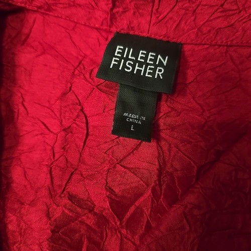 Hermosa Blusa Camisa Top Eileen Fisher Talla L ROJA Arrugada 100% Seda Exquisita - Imagen 2 de 10