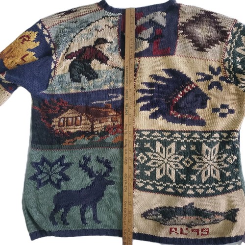 Ralph Lauren Indianer Pullover XL RL 95 Herbst Patchwork Sportler Angeln Handstrick - Bild 13 von 15